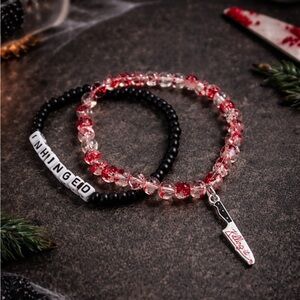 Unhinged Killer Bracelet Set 🩸 | Blood Splatter Beaded Bracelet + Knife Charm